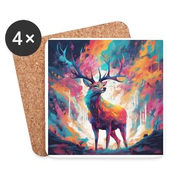 Buntes Hirschportrait - Untersetzer (4er-Set) - Weiß - Vorne