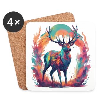 Buntes Hirschportrait - Untersetzer (4er-Set) - Weiß - Vorne