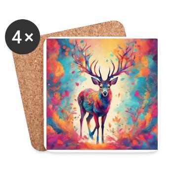 Buntes Hirschportrait - Untersetzer (4er-Set) - Weiß - Vorne