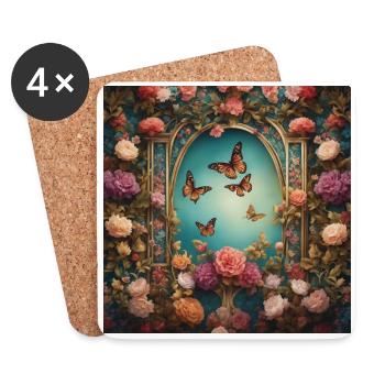 Fleurs et papillons - Dessous de verre (lot de 4) - blanc - Devant