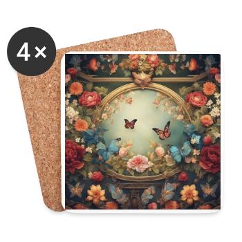 Flowers and butterflies - Coasters (set of 4) - white - Front