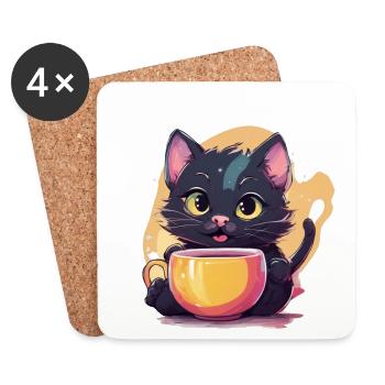 Cat with coffee - Coasters (set of 4) - white - Front