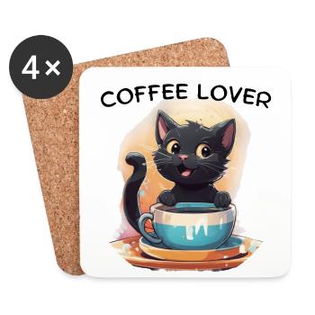 Katze mit Kaffee - Untersetzer (4er-Set) - Weiß - Vorne