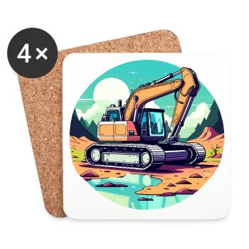 Bagger Baustelle Zeichnung - Untersetzer (4er-Set) - Weiß - Vorne