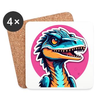 Dessin de dinosaure Velociraptor - Dessous de verre (lot de 4) - blanc - Devant