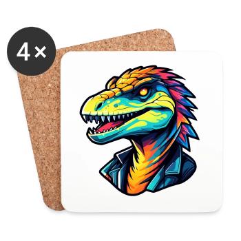 Velociraptor Dinosaur Drawing - Coasters (set of 4) - white - Front