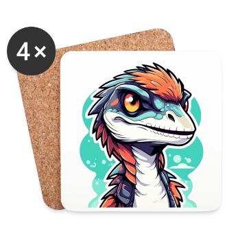 Dessin de dinosaure Velociraptor - Dessous de verre (lot de 4) - blanc - Devant
