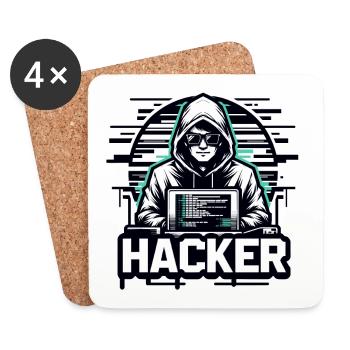 Hacker - Illustration - Untersetzer (4er-Set) - Weiß - Vorne