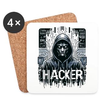 Hacker - Illustration - Dessous de verre (lot de 4) - blanc - Devant