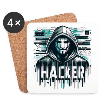 Hacker - Illustration - Untersetzer (4er-Set) - Weiß - Vorne