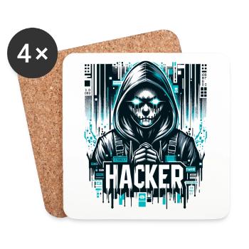Hacker - Illustration - Dessous de verre (lot de 4) - blanc - Devant