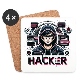 Hacker - Illustration - Dessous de verre (lot de 4) - blanc - Devant
