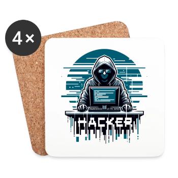 Hacker - Illustration - Dessous de verre (lot de 4) - blanc - Devant