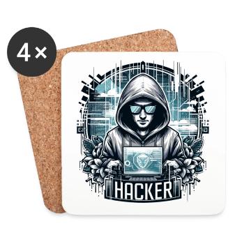 Hacker - Illustration - Untersetzer (4er-Set) - Weiß - Vorne