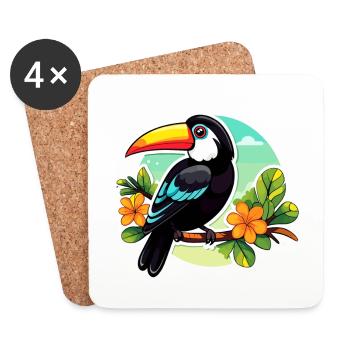 Illustration d’oiseau Toucan - Dessous de verre (lot de 4) - blanc - Devant