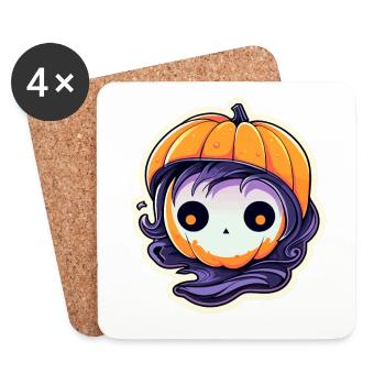Dessin d’Halloween citrouille - Dessous de verre (lot de 4) - blanc - Devant