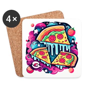 Dessin de tranche de pizza - Dessous de verre (lot de 4) - blanc - Devant