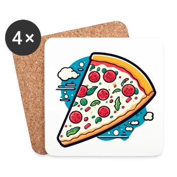 Dessin de tranche de pizza - Dessous de verre (lot de 4) - blanc - Devant