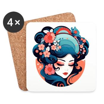 Geisha Illustration - Coasters (set of 4) - white - Front