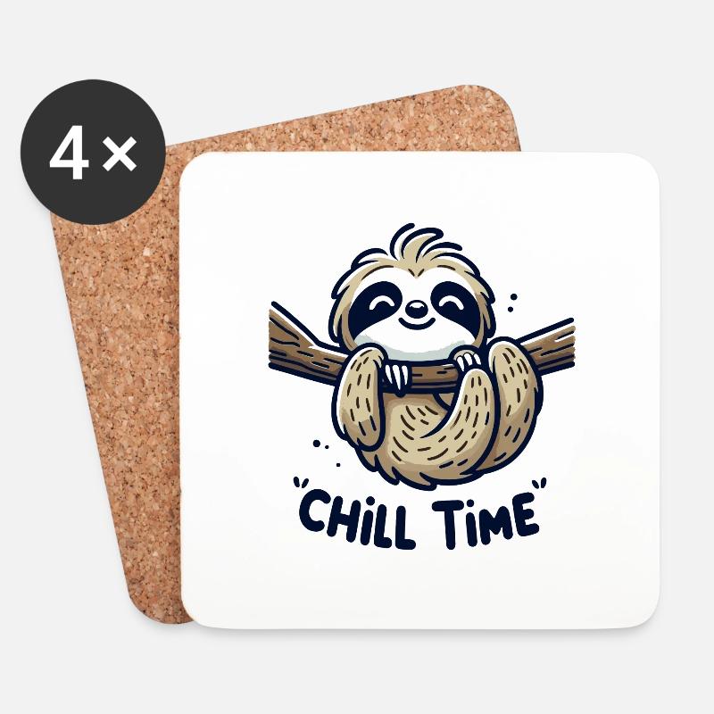 Chill Time - Faultier Illustration - Untersetzer (4er-Set) - Weiß