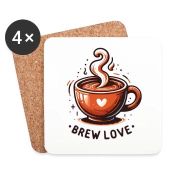Brew Love - Coffee Cup Illustration - Coasters (set of 4) - white - Front