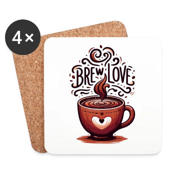 Brew Love - Coffee Cup Illustration - Coasters (set of 4) - white - Front