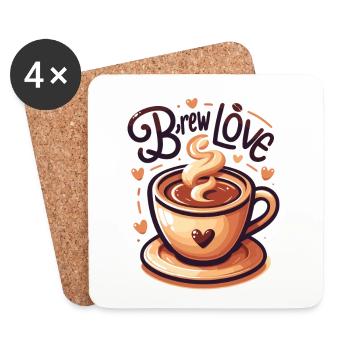 Brew Love - Coffee Cup Illustration - Coasters (set of 4) - white - Front