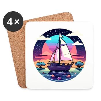 Sailboat Illustration - Coasters (set of 4) - white - Front