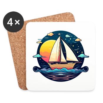 Sailboat Illustration - Coasters (set of 4) - white - Front