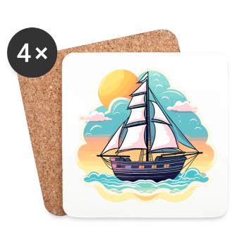 Sailboat Illustration - Coasters (set of 4) - white - Front