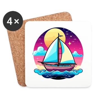 Sailboat Illustration - Coasters (set of 4) - white - Front