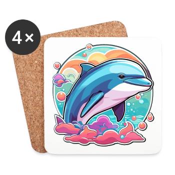 Delfin Illustration - Untersetzer (4er-Set) - Weiß - Vorne