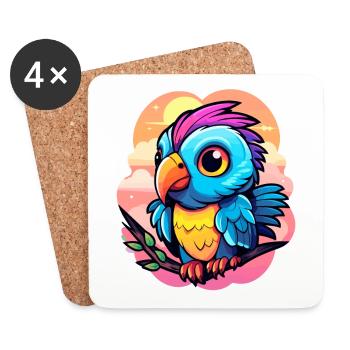 Papagei Vogel Illustration - Untersetzer (4er-Set) - Weiß - Vorne