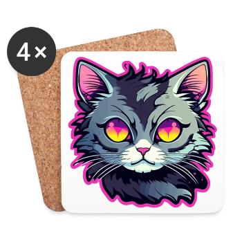 Illustration de chat mignon - Dessous de verre (lot de 4) - blanc - Devant