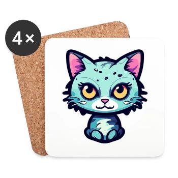 Illustration de chat mignon - Dessous de verre (lot de 4) - blanc - Devant