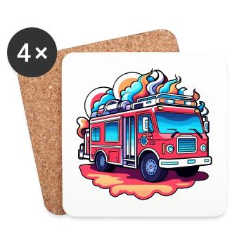 Fire Truck Illustration - Coasters (set of 4) - white - Front