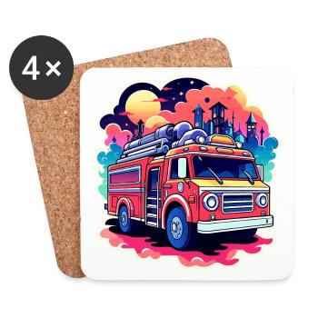Fire Truck Illustration - Coasters (set of 4) - white - Front