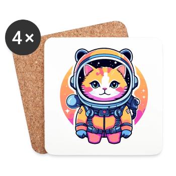 Katze Astronaut Illustration - Untersetzer (4er-Set) - Weiß - Vorne