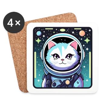 Katze Astronaut Illustration - Untersetzer (4er-Set) - Weiß - Vorne