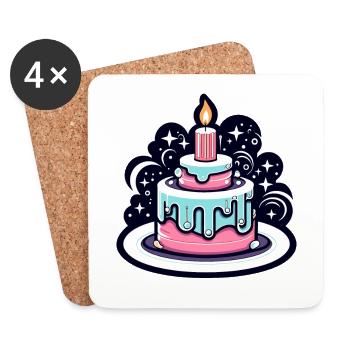 Birthday Cake Illustration - Coasters (set of 4) - white - Front