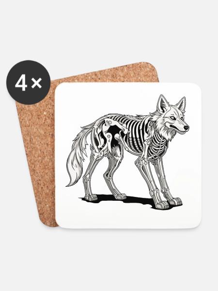 Wolf Skelett Illustration - Untersetzer (4er-Set) - Weiß