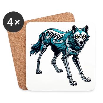 Wolf Skelett Illustration - Untersetzer (4er-Set) - Weiß - Vorne