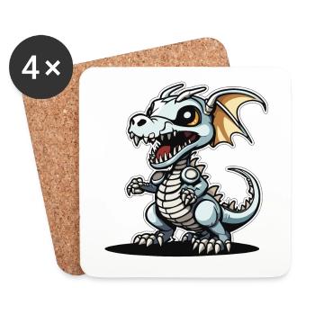 Cute Dragon Skeleton Illustration - Coasters (set of 4) - white - Front