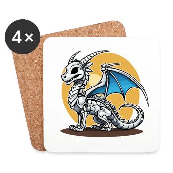 Cute Dragon Skeleton Illustration - Coasters (set of 4) - white - Front