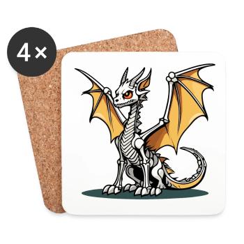 Cute Dragon Skeleton Illustration - Coasters (set of 4) - white - Front