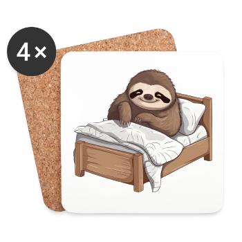 Sloth in Bed Official Sleep Shirt - Coasters (set of 4) - white - Front