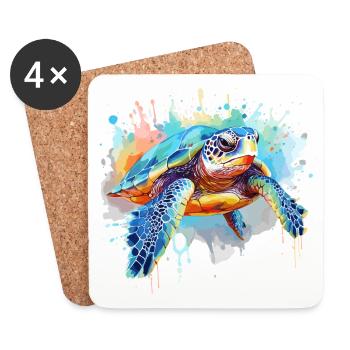Schildkröte, Aquarellschildkröte, Spritzer - Untersetzer (4er-Set) - Weiß - Vorne