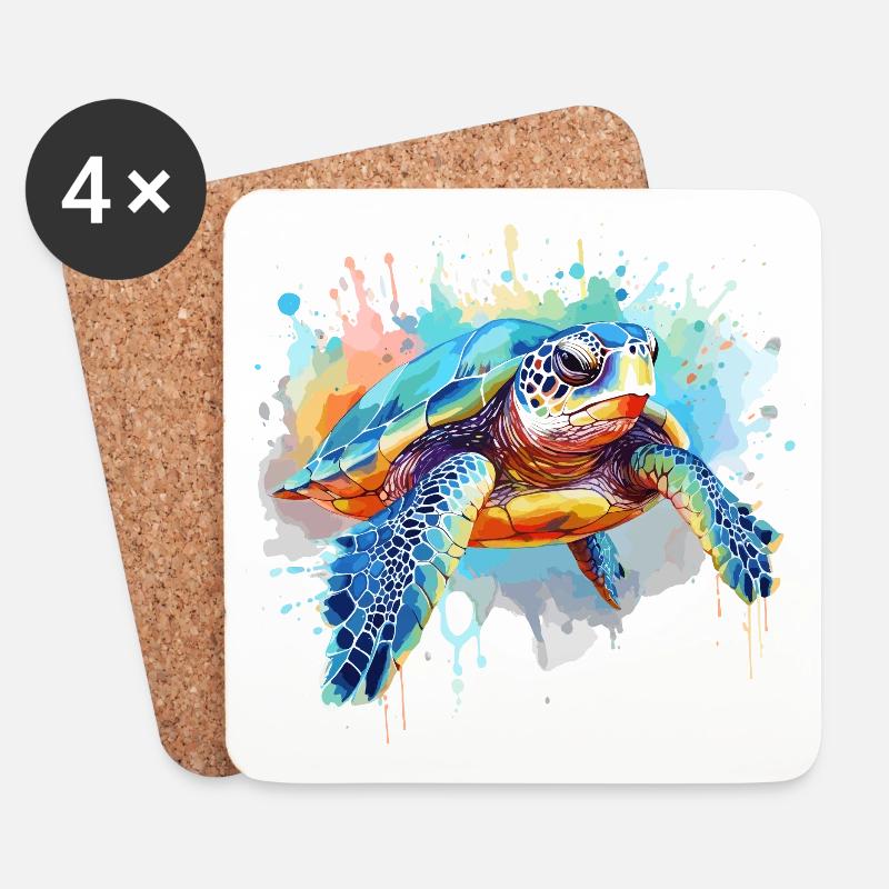 Schildkröte, Aquarellschildkröte, Spritzer - Untersetzer (4er-Set) - Weiß