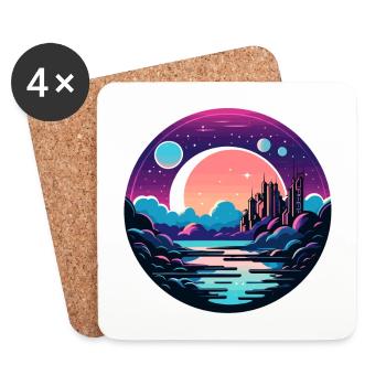Mond Landschaft Illustration - Untersetzer (4er-Set) - Weiß - Vorne