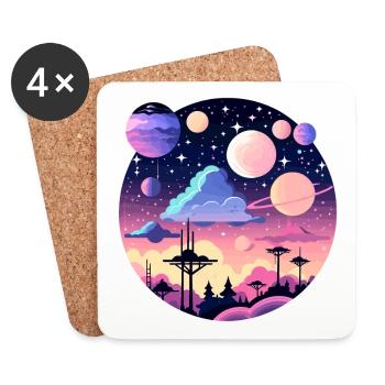 Mond Landschaft Illustration - Untersetzer (4er-Set) - Weiß - Vorne